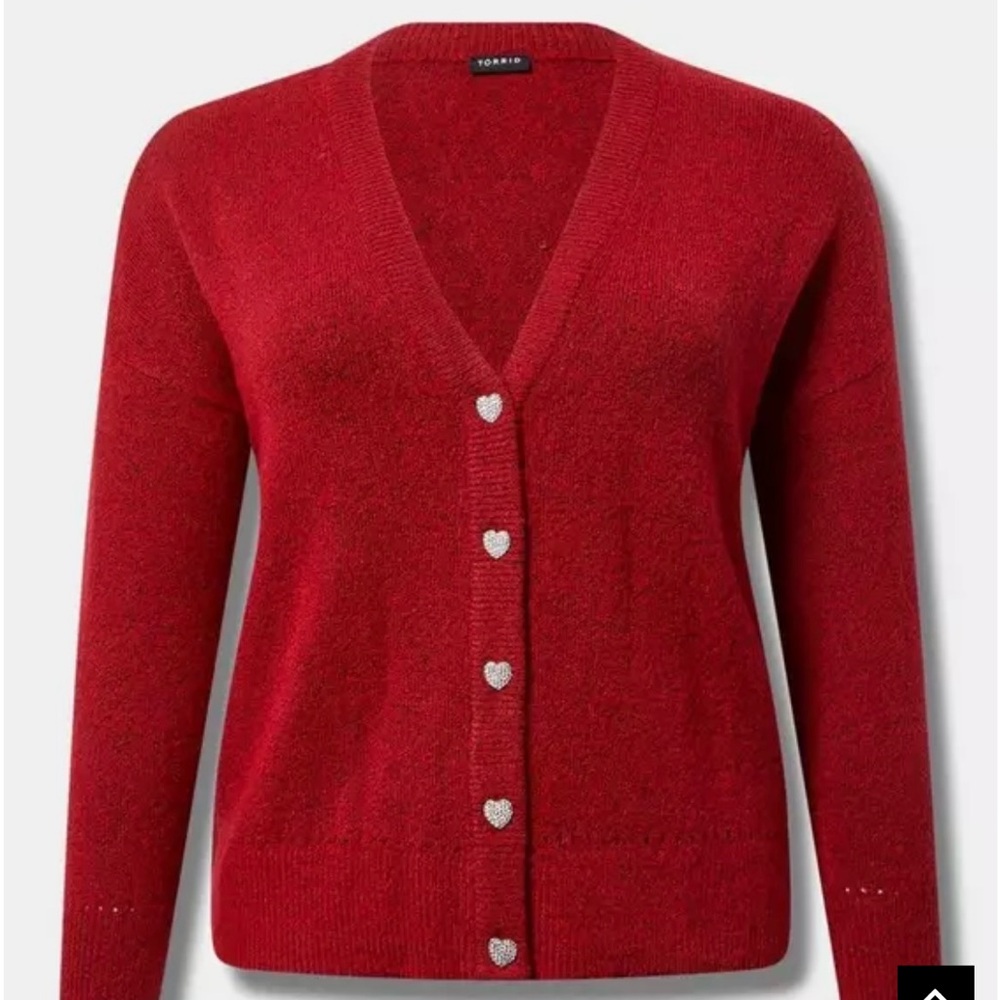 Torrid Red Vegan Cashmere Sweater with Heart Buttons